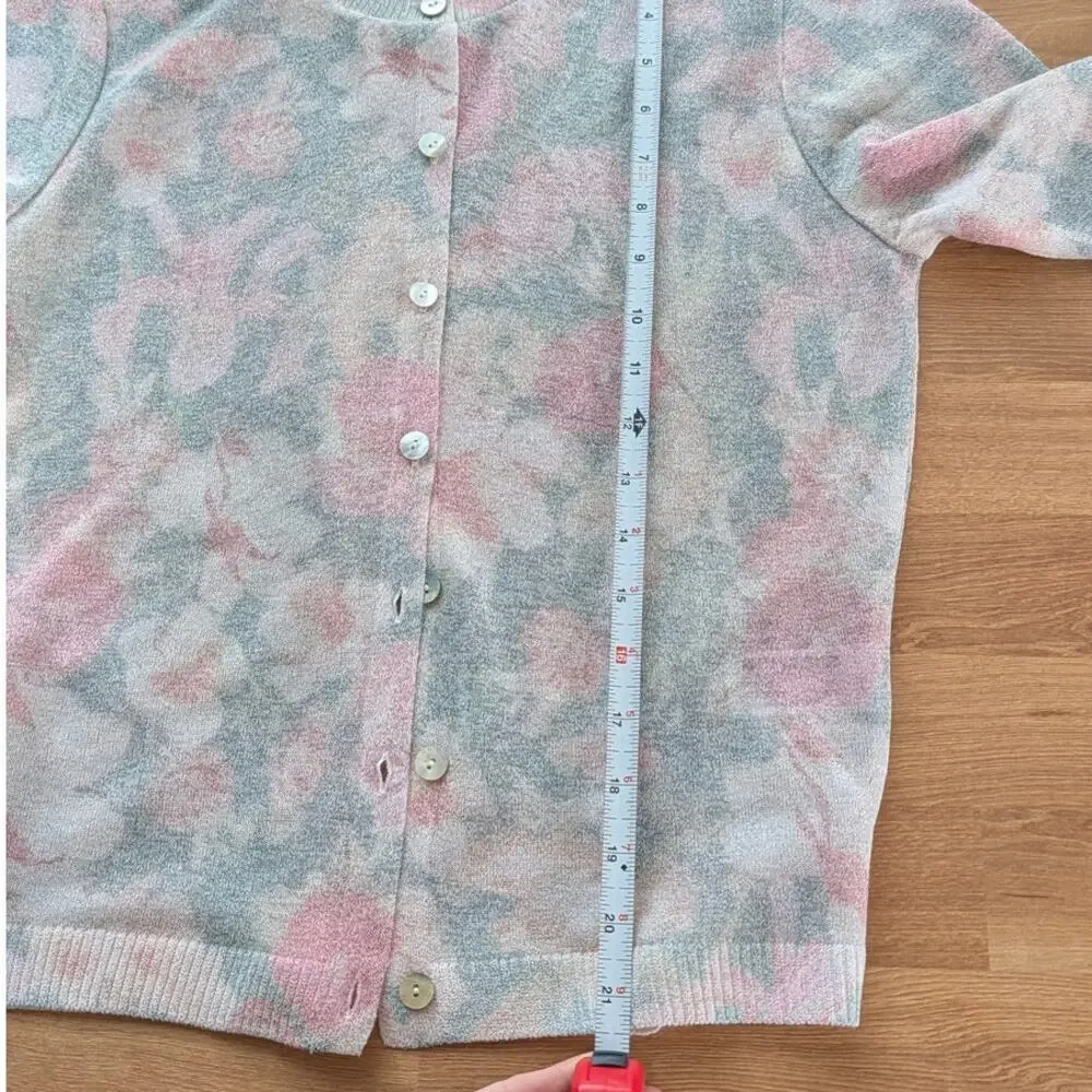 Zara 188/019/330 Floral Cardigan Womens S Gray Long Sleeve Button Crewneck NWOT